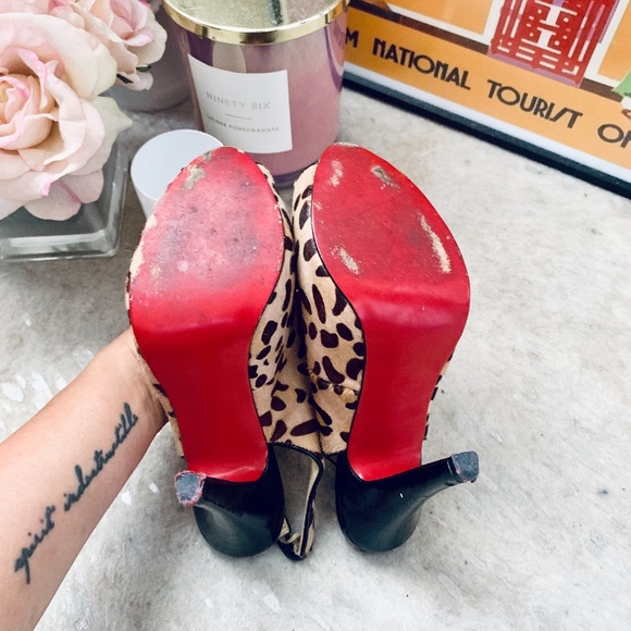 Leopard Print Pony Hair Peep-Toe Pumps - Picture 7 of 9